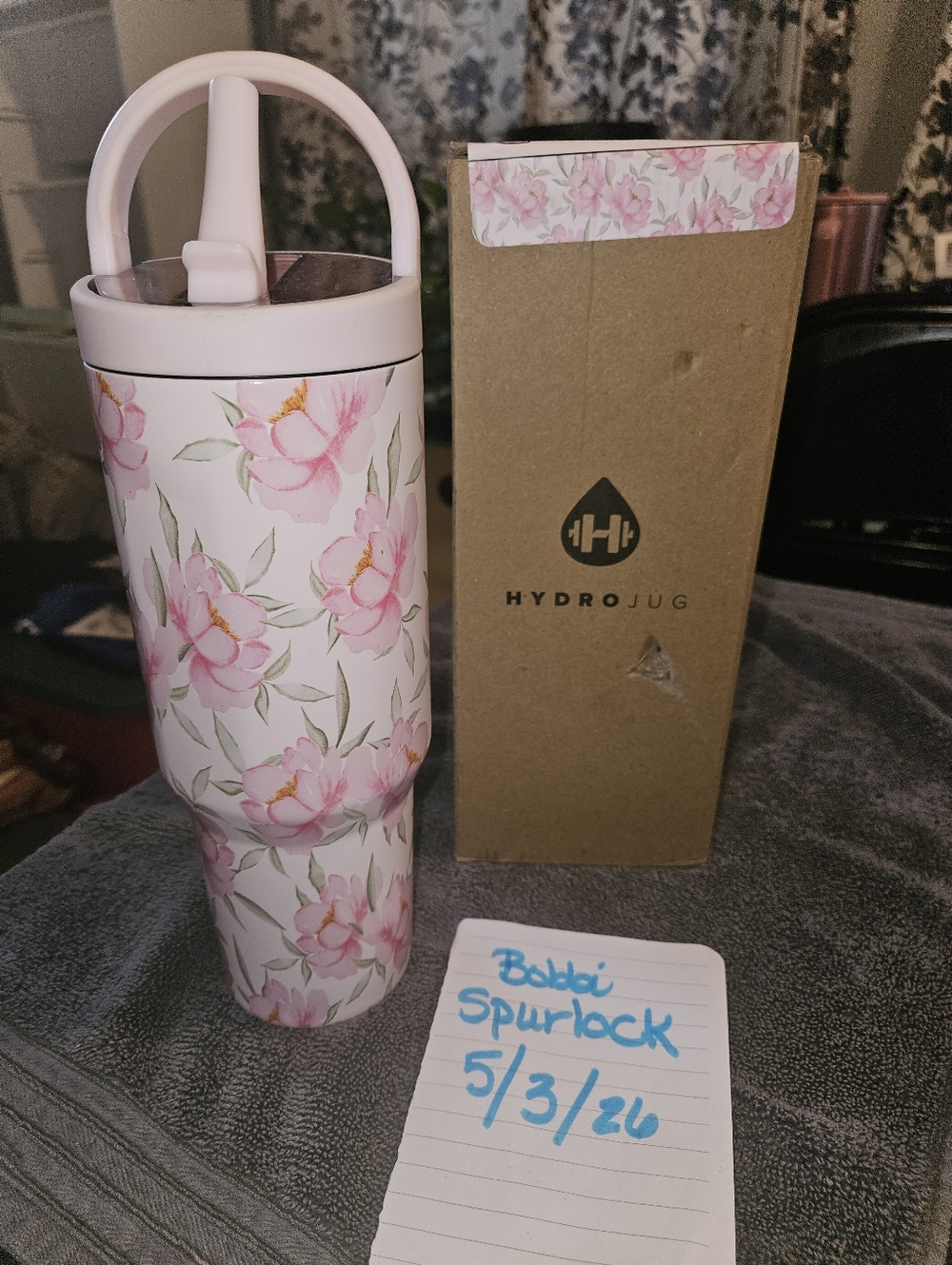 HydroJug JESSICA Pink Floral Travel Bottle.